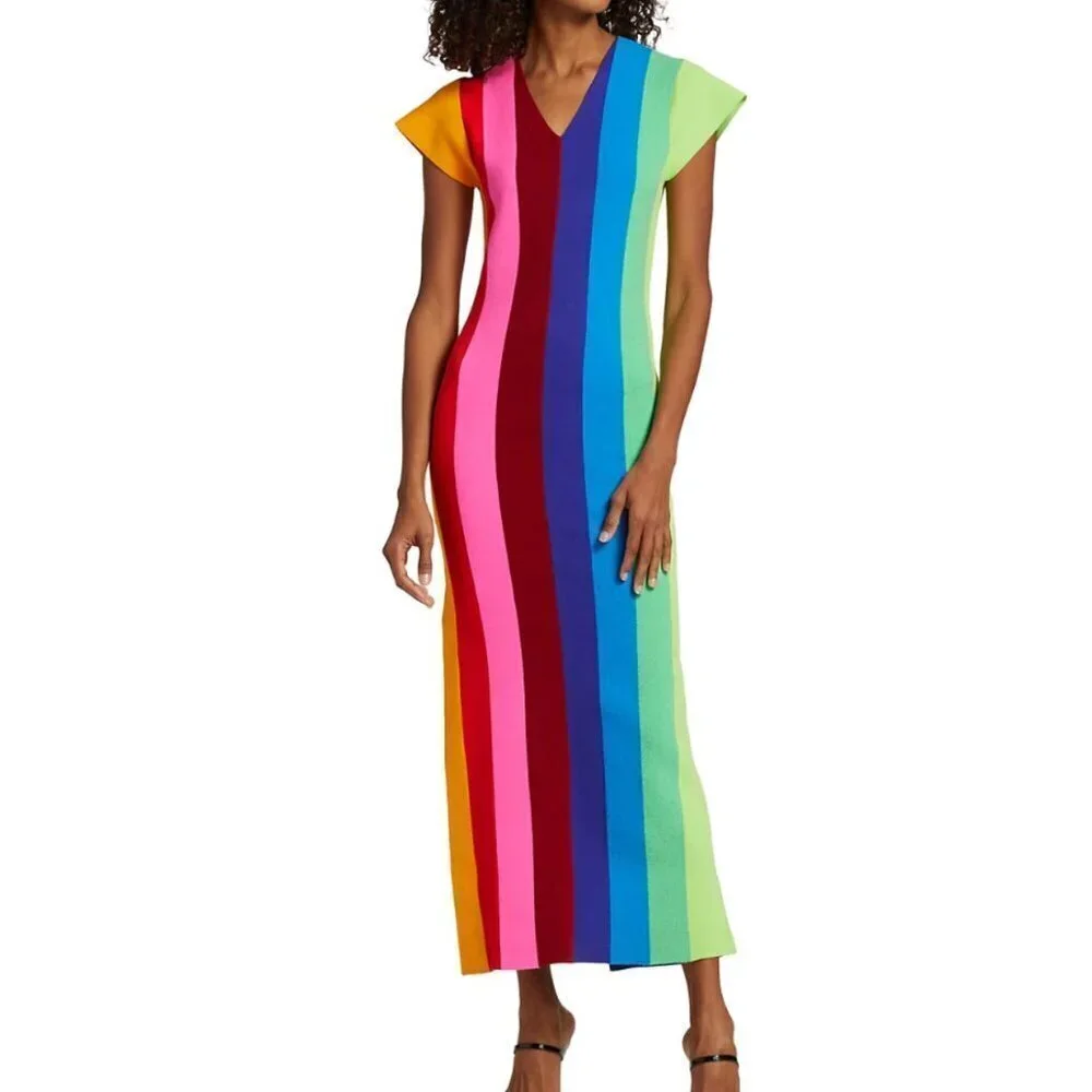 Christopher John‎ Rogers Striped Cap-Sleeve Midi-Dress - Picture 3 of 7
